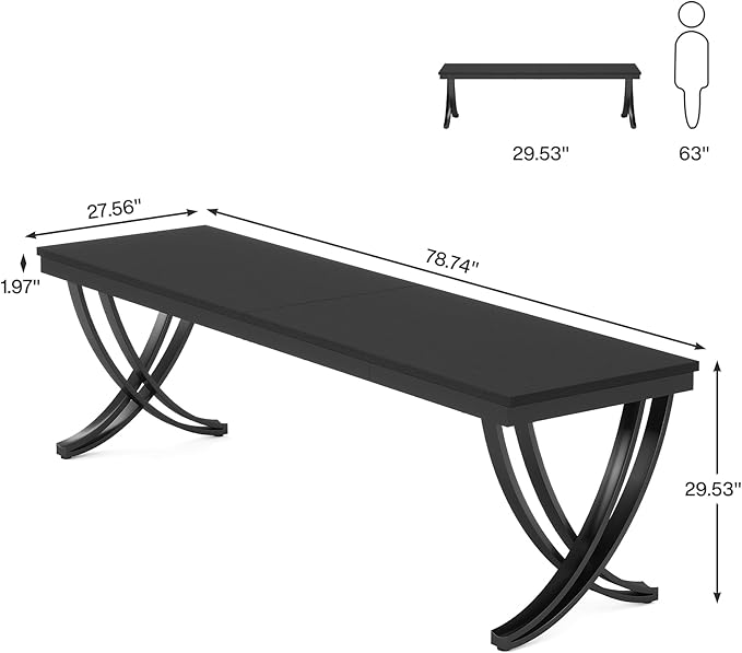 Tribesigns 2 Person Computer Desk, 78.7-Inch Extra Long Desk, Large Double Desk for Two People, Workstation with Stylish Legs (Black)