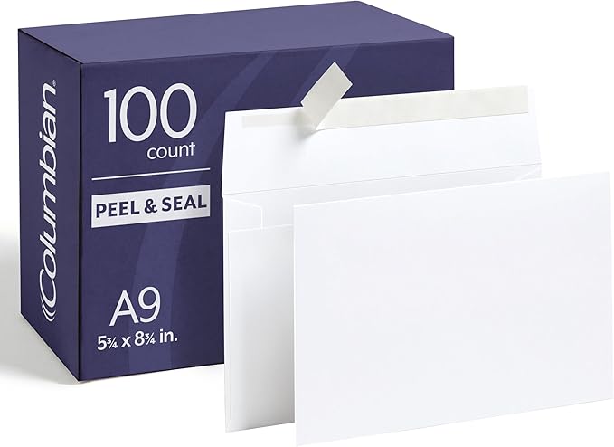 Columbian A9 Mailing Envelopes, 100 Pack, Self Seal White Envelopes for Invitations, Announcements, Photos, and Half Fold Greeting Cards, Premium 24 lb Paper 5.75 x 8.75 Inches