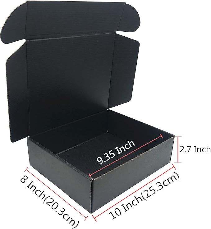Black Cardboard Shipping Box 10 x 8 x 2.7 Inch Corrugated Packaging Storage Boxes 10 Pack (Inside Size: 9.35 x 7.8 x 2.6)