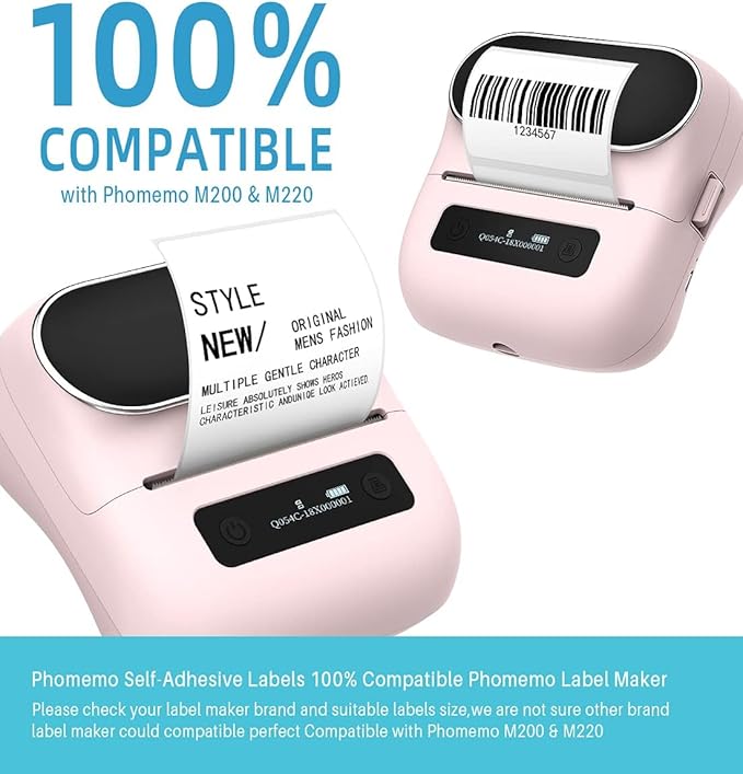 Phomemo Thermal Labels 2.36"x3.14" - Premium Adhesive Multipurpose Stickers for M220 M250 M260 M221 M200 Label Makers - 3 Rolls 300 Labels for Logo Design, QR Code, Name Tag, Small Business