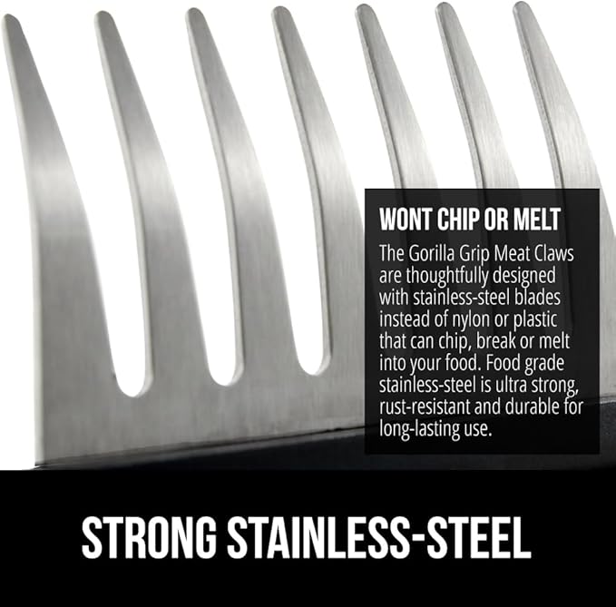 GORILLA GRIP BPA-Free Chicken Shredder Meat Claws, Sharp Stainless Steel Food Shredding Fork, Comfortable Handle, Easily Shred Pulled Pork, Taco Meats, Kitchen Smoker BBQ Tool, Dishwasher Safe, Black