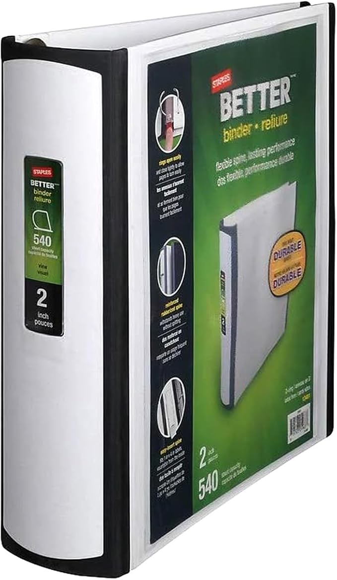 Staples Better Binder 2-Inch 3-Ring Binder, White – Heavy-Duty Binder for School & Office Organization