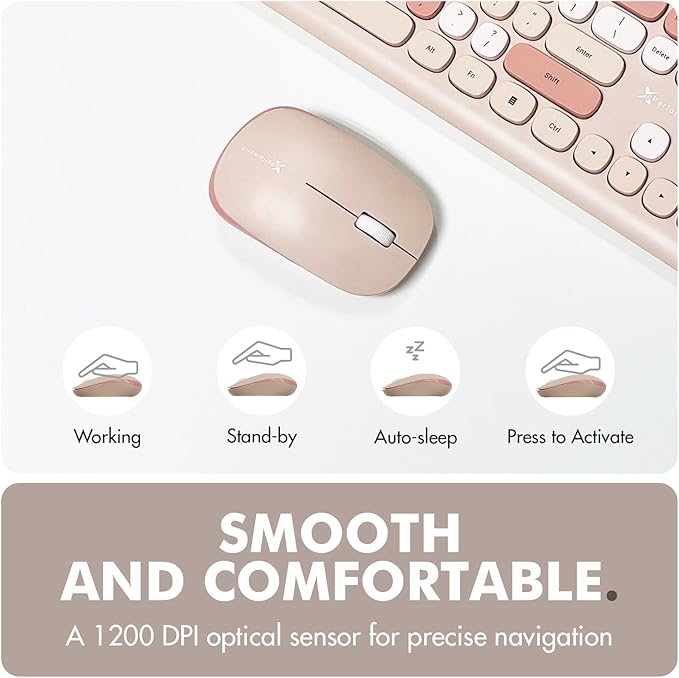 X9 Colorful Keyboard and Mouse Wireless - 2.4G Aesthetic Wireless Keyboard and Mouse Combo with Bubble Keys - Cute Typewriter Keyboard and Mouse for Computer PC Laptop Windows & Chrome (Brown)