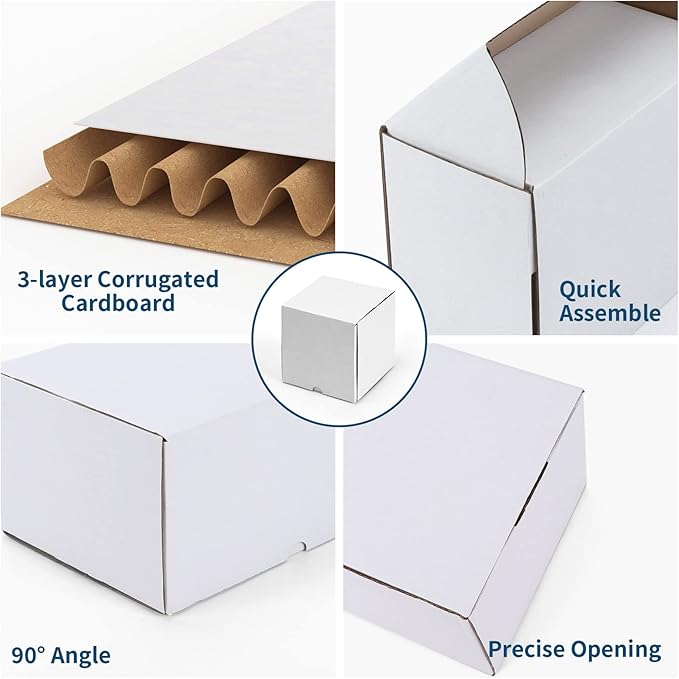 ZBEIVAN 6x6x6 White Shipping Boxes Set of 20, Corrugated Cardboard Mailer Boxes for Packaging Small Business Mailing Gifts