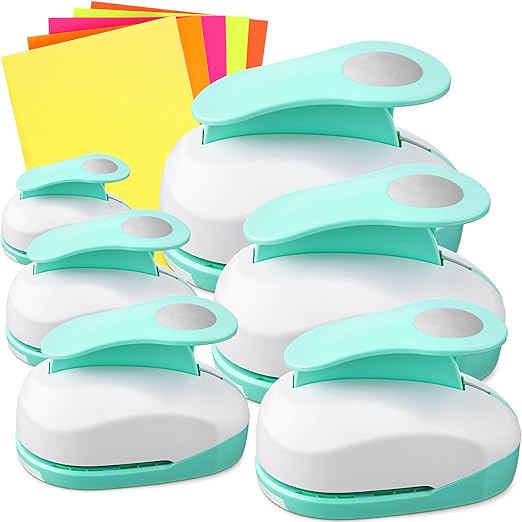 CHENGU 6 Pcs Circle Punch Set 3in/2in/1.5in/1in/0.6in/0.3in Scrapbook Hole Punchers Crafting with 10 Sticker Paper Round Cutter Scrapbook for Office Supplies DIY Albums Photos(Mint Green)