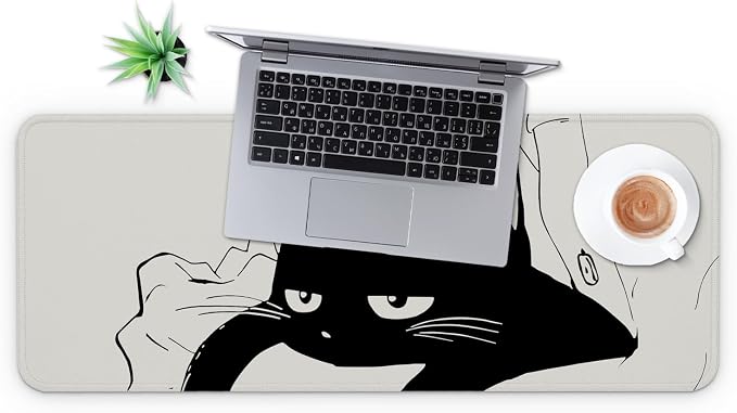 MAY FLOWER Large Gaming Mouse Pad, Full Keyboard Mat, Long Laptop Mousepad, Computer Mouse Mat for Home and Office, Anti-Slip Rubber Base, 31.5 x 11.8 Inches (Black Cat)