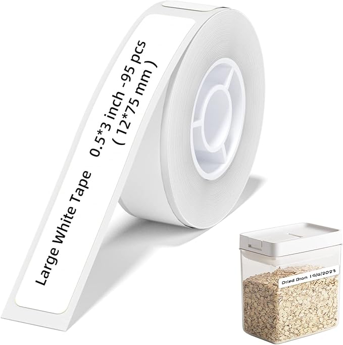 NIIMBOT D110 Label Maker Tape, 12x75mm (0.47"x2.95") 90Label/Roll, Waterproof Label for Home Office Oragnization, White
