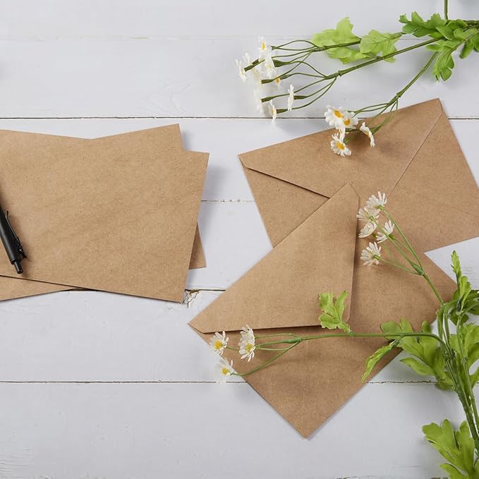 50 Pack A7 Colorful 5x7 Envelopes V Flap Invitation Envelopes for 5x7 Cards, Birthday, Weddings, Graduations, Greeting Cards, Baby Shower 5.24 x 7.24 Inches (Brown)