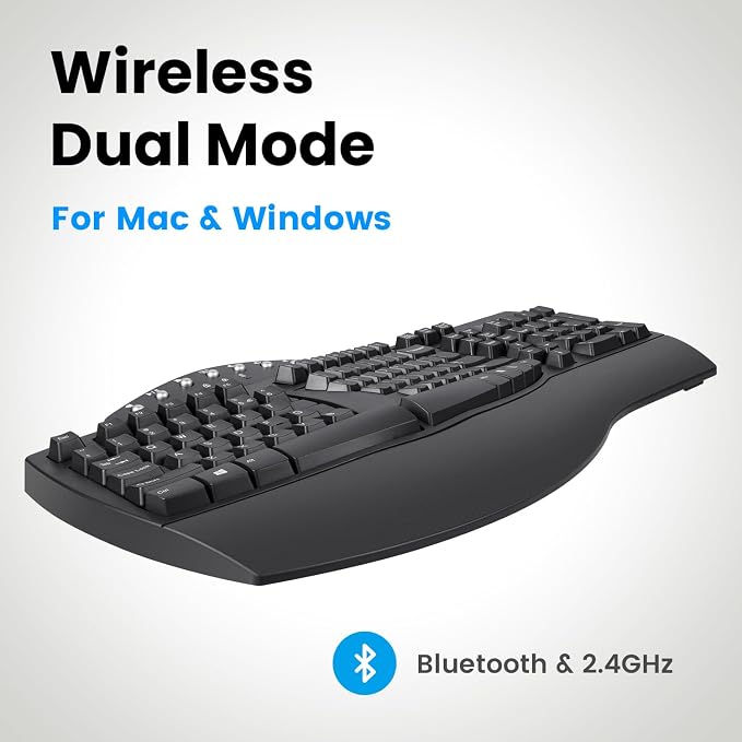 Perixx Periboard-612B Wireless Ergonomic Split Keyboard with Dual Mode 2.4G and Bluetooth Feature, Compatible with Windows 11 and Mac OS X System, Black, US English Layout