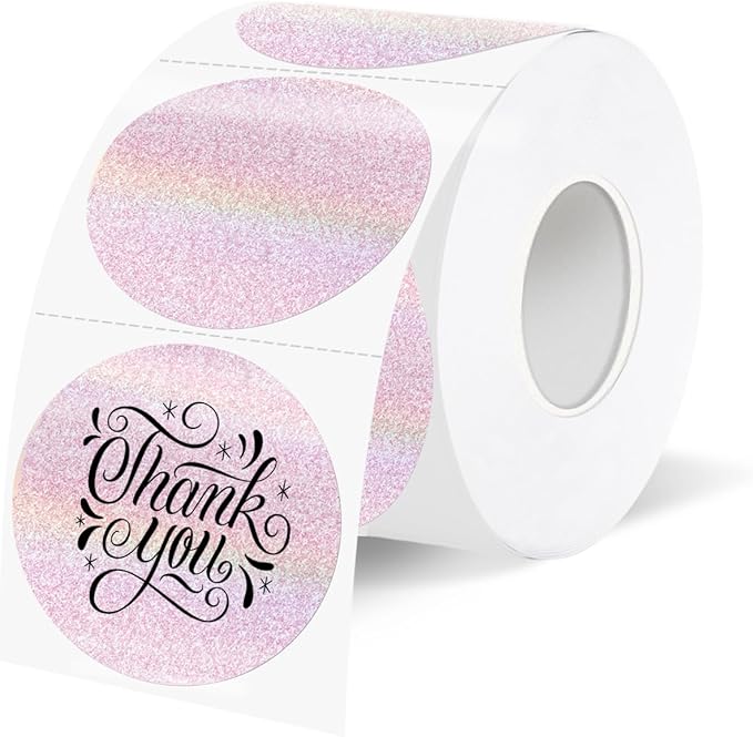 1.5 Inch Thermal Labels,Holographic Circle Direct Thermal Stickers,for Address Design DIY Logo Business(300 pcs/Pink dots)