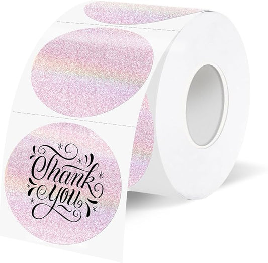 1.5 Inch Thermal Labels,Holographic Circle Direct Thermal Stickers,for Address Design DIY Logo Business(300 pcs/Pink dots)