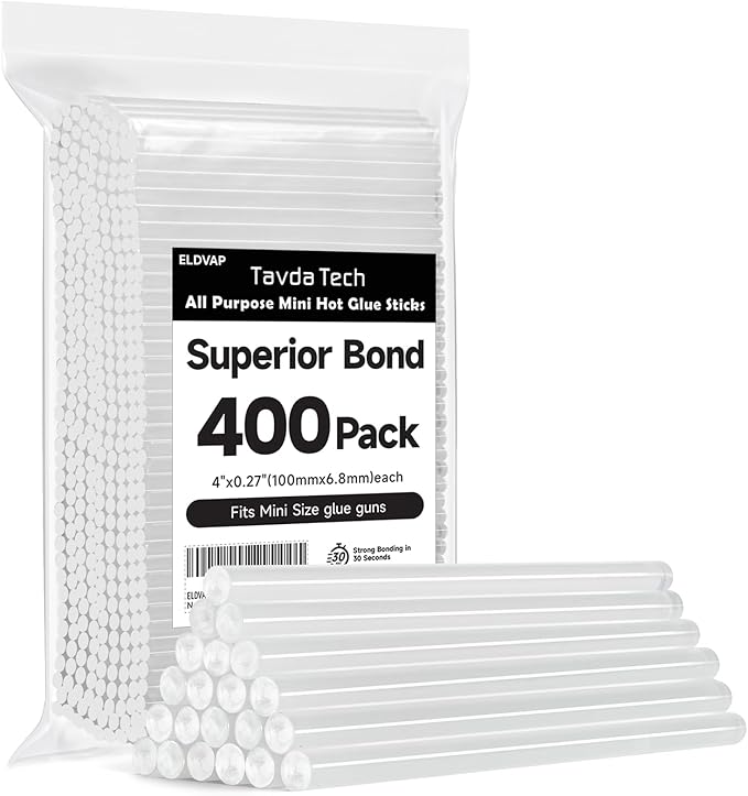 ELDVAP Clear Mini Hot Glue Sticks 400 Count - 0.27''D, 4" L for Most Mini Glue Guns, Multipurpose, All Temperature Sticks for DIY, Craft, Bond, Repairing