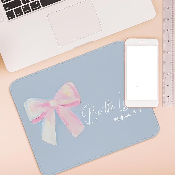UTELKA Blue and Pink Mouse Pad, Christian Mousepad 10x8 | Coquette Bows Computer Mousepad for Desk, Be The Light, Inspritional Gifts, Religious Gifts for Women, Christian Pffice Decor