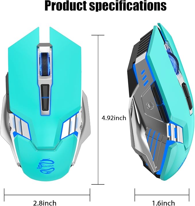 3-Mode RGB Silent Rechargeable Wireless Gaming Mouse Green | BT5.0/BT3.0+2.4G connection, RGB backlight & quiet click, for gaming office, compatible with Laptop, PC, Mac, iPad & Tablet