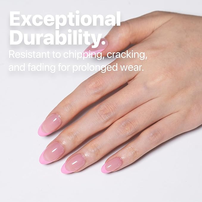 SXC Cosmetics French Tip Press On Nails 150 Pieces in 15 Sizes Ultra Fit with Pre-applied Tip Primer and Base Coat, No Need to File Fake Nails for Nail Art DIY X-Pro Tips (5PINK114-S Almond)