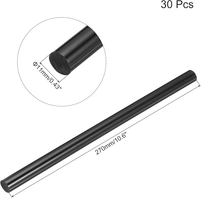 uxcell 30pcs Full Size Hot Glue Gun Sticks 10.6-inch x 0.43-inch High Sticky Large Hot Glue Sticks for Glue Gun, Black