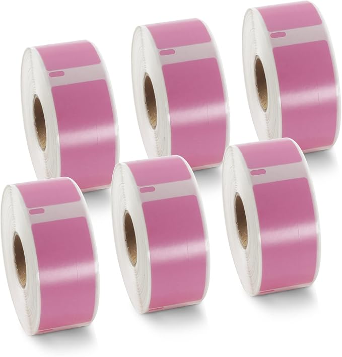 BETCKEY Colored Labels Compatible with Dymo 1738595 (3/4" x 2-1/2") Barcode/File Labels, Compatible for Dymo LabelWriter Thermal 450, 4XL & Zebra Desktop Printers [6 Rolls, Pink]