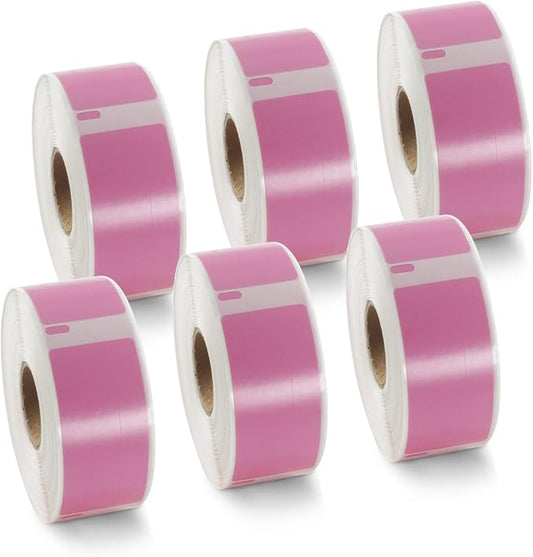 BETCKEY Colored Labels Compatible with Dymo 1738595 (3/4" x 2-1/2") Barcode/File Labels, Compatible for Dymo LabelWriter Thermal 450, 4XL & Zebra Desktop Printers [6 Rolls, Pink]