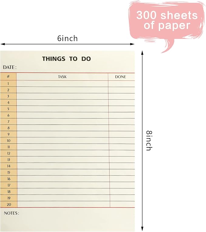 Spakon 300 Sheets Daily to Do List Notepad Notebook Library Card to Do Planner Checklist Memo Writing Pad Schedule Reminder Office Homework Planner for Task, 6" x 8(Retro,Beige)