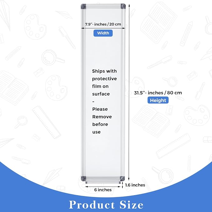 Ireer 2 Pcs Magnetic Dry Erase Board with a Tray to Do List Narrow Vertical Whiteboard for Door Wall Mounted Portable Aluminum Dry Erase Board for Home Office Kitchen Shop, 7.9" x 31.5"(White)