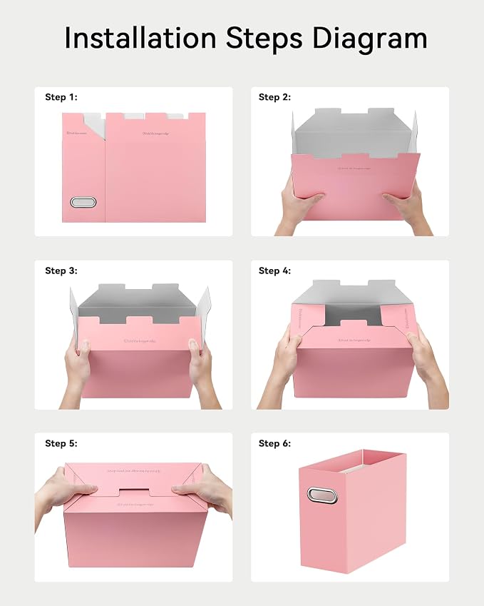 Portable Collapsible Cardboard File Box with Handle for Letter-Size | 4-Pack. Stainless Steel Handle. Label Stickers Included. Fits Letter Folders (Not Included). Home, Office, School, Dorm, Tax.