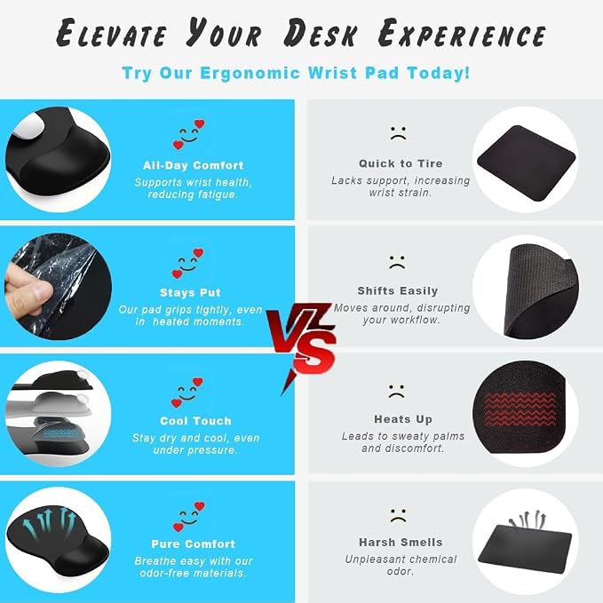 ErgoComfort Gel Wrist Rest Mouse Pad-Ergonomic Office Mousepad with Wrist Support-Non-Slip, Design Desk Accessories Mat for Home&Game Decor (01Black)