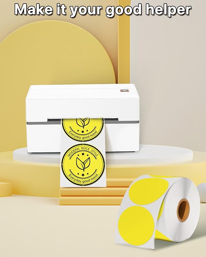 3 Inch (76.2mm x 76.2mm) Round Thermal Printer Label Stickers Self-Adhesive Circle Convenient Multi-Purpose Blank 3" Sticker Roll for Family Classification, Gift Sealing, Yellow (500Pcs)