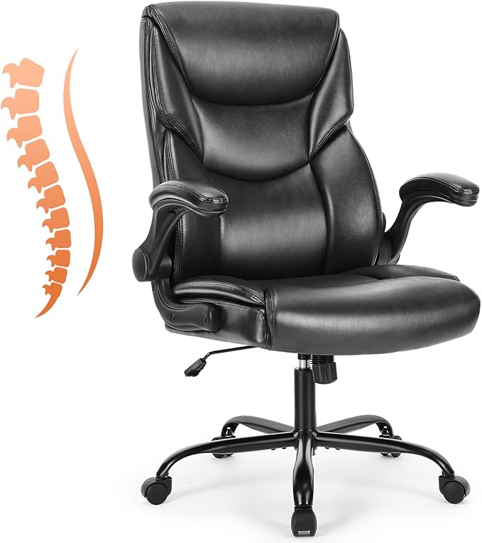 Sweetcrispy Ergonomic Computer Gaming Office Chair Set of 2, Heavy Duty Task Desk Swivel Rolling Chairs with Wheels, Flip-up Arms, Adjustable Height, PU Leather,Inky