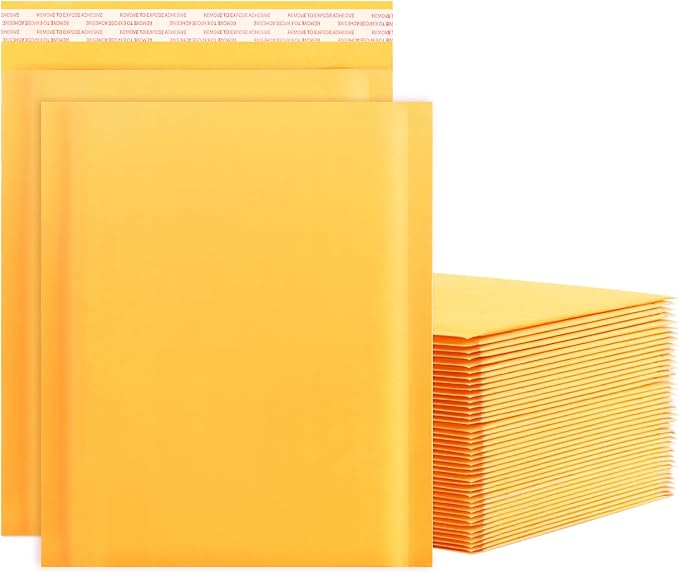 Kraft Bubble Mailers 8.5x11inch 50Pack Yellow Self-Seal Padded Envelopes Bubble Opaque Padded Mailers Shipping Bags for Small Businesses to Package and Mail Jewelry, Electronic Products