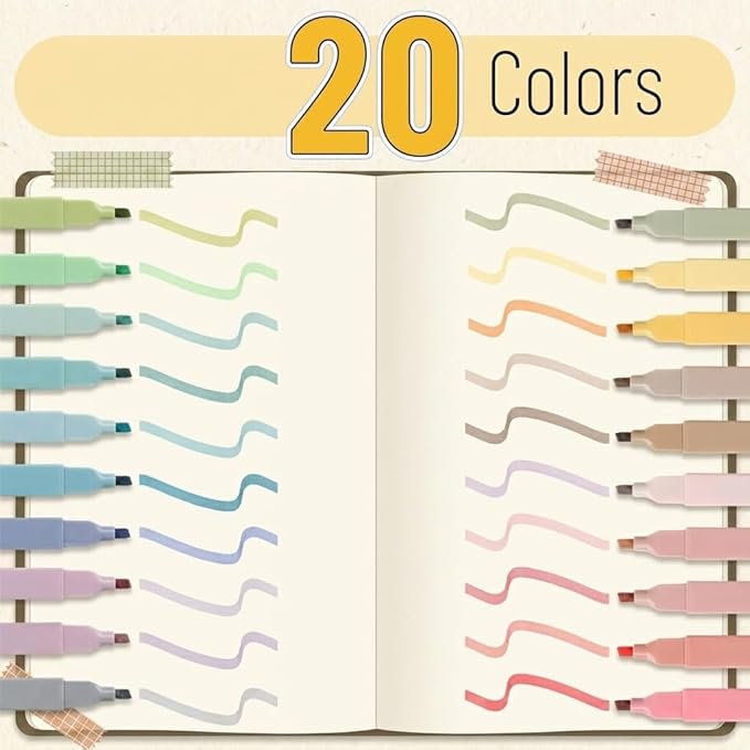Mr. Pen- Aesthetic Highlighters No Bleed, 20 Pack, Pastel Colors | Chisel Tip, Cute Highlighters Assorted Colors for Journaling, Highlighting, Underlining, Fast Dry, Back to School Supplies