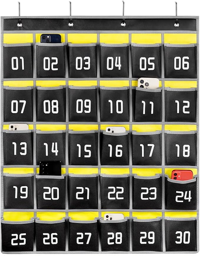 Loghot 30 Numbered Pockets Classroom Pocket Chart for Cell Phone Holder | Wall Door Hanging Pocket Organizer for Phone Calculator Holder, Phone Pouch for School Classroom & Office Phone Management