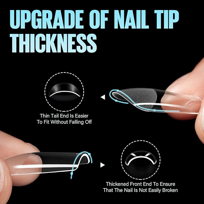 TOMICCA Medium Square Nail Tips, 504Pcs Half Matte Press on Full Cover Acrylic Nails, Pre-Shape Soft Acrylic Fake Nail Tips for Nail Extension Art Home DIY Nail Salon 12 Sizes