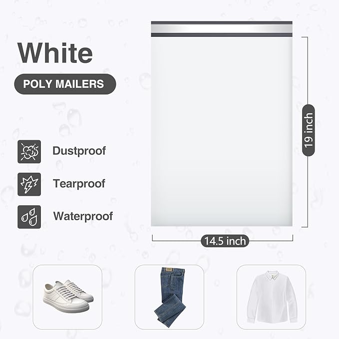 UCGOU 14.5x19 Poly Mailers White Shipping Bags Self-Sealing Waterproof and Tear-Proof 50 Pack
