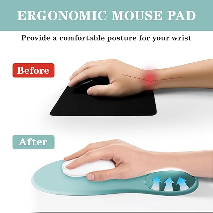 Mouse Pad with Wrist Rest,Ergonomic Mouse Pad with Comfortable Gel Wrist Rest Support and Non-Slip PU Base for Easy Typing Pain Relief, Durable and Washable (Blue White)