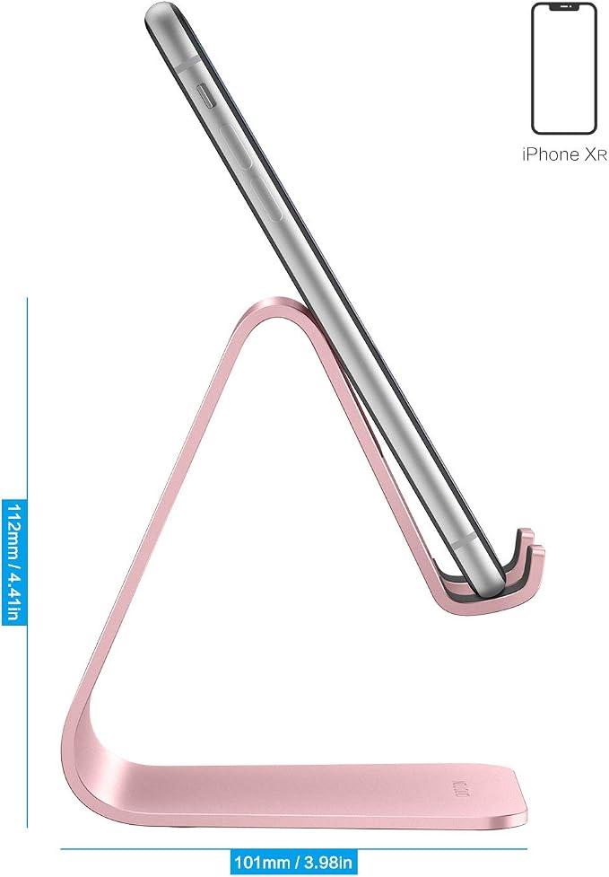 OMOTON C1 Upgraded Aluminum Cell Phone Stand for Desk, Durable Phone Dock | Protective Pads Cellphone Dock for iPhone 17/16/15/14/13 Pro Max Air, iPad mini, Android Smartphones - Rose Gold