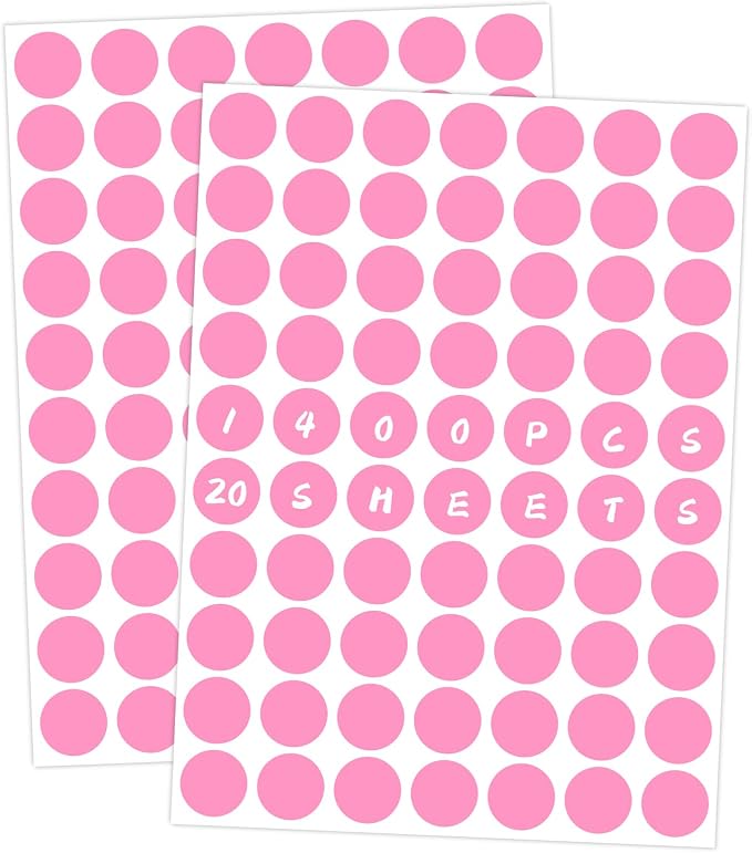 1400 PCS Pink Circle Dot Stickers 3/4" Round Coding Label | Used for manual labor in kindergartens, garage yard price sales, organizing activity color groups,marking spice bottles