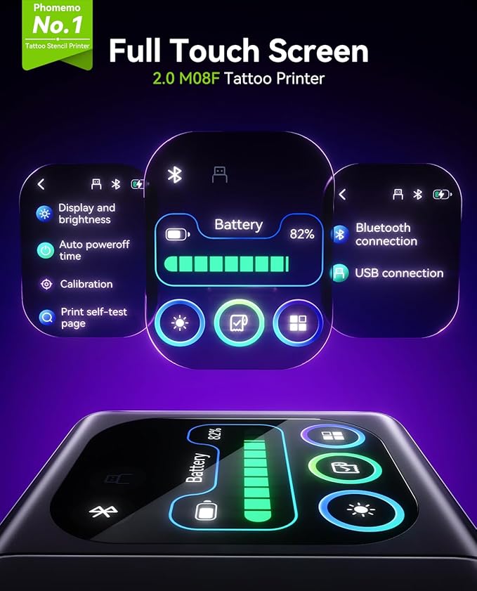 Phomemo M08F Plus Tattoo Stencil Printer with Touchscreen, Bluetooth Tattoo Printer Machine with 10pcs Premium Transfer Paper, Compatible with Phone/Tablet/PC, Tattoo Supplies for Tattoo Artists