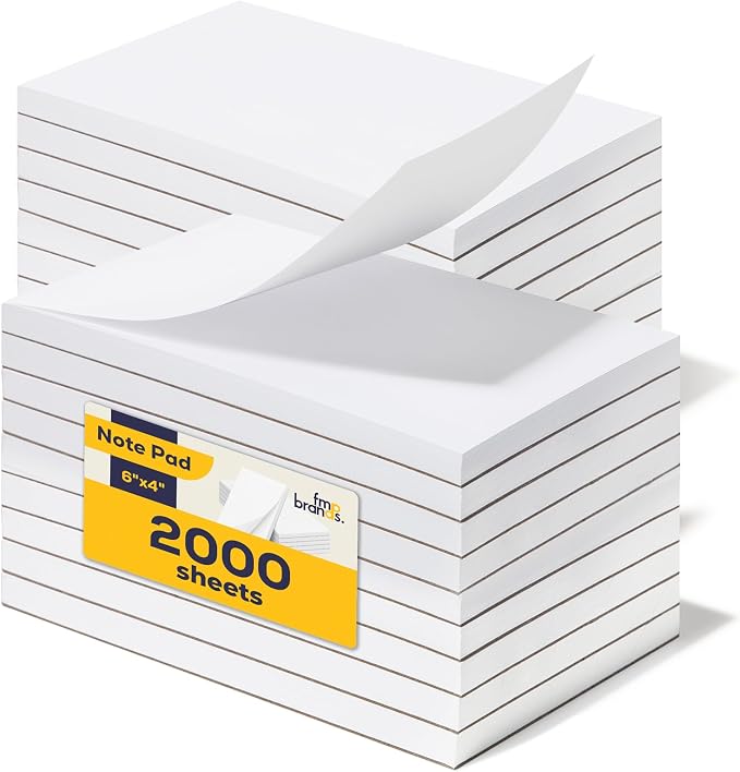 FMP Brands 20 Pack (Total 2000 Sheets) Note Pads 4x6, 100 Sheets Per Memo Pad, Server Note Pads, White Waitress Small Notepad, Writing Scratch Paper, Pads of Paper, To Do List Server Accessories