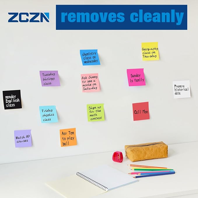 ZCZN Deep Green Sticky Notes, 3 x 3 in, 100 Sheets/Pad, 4 Pads/Pack