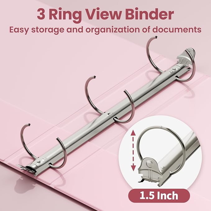 SUNEE 1.5 Inch Binders 3 Ring 8 Pack, Clear View 1 1/2 Inch Binders Three Ring PVC-Free (Fit 8.5x11 Inches) for School or Office Supplies, Assorted Pastel