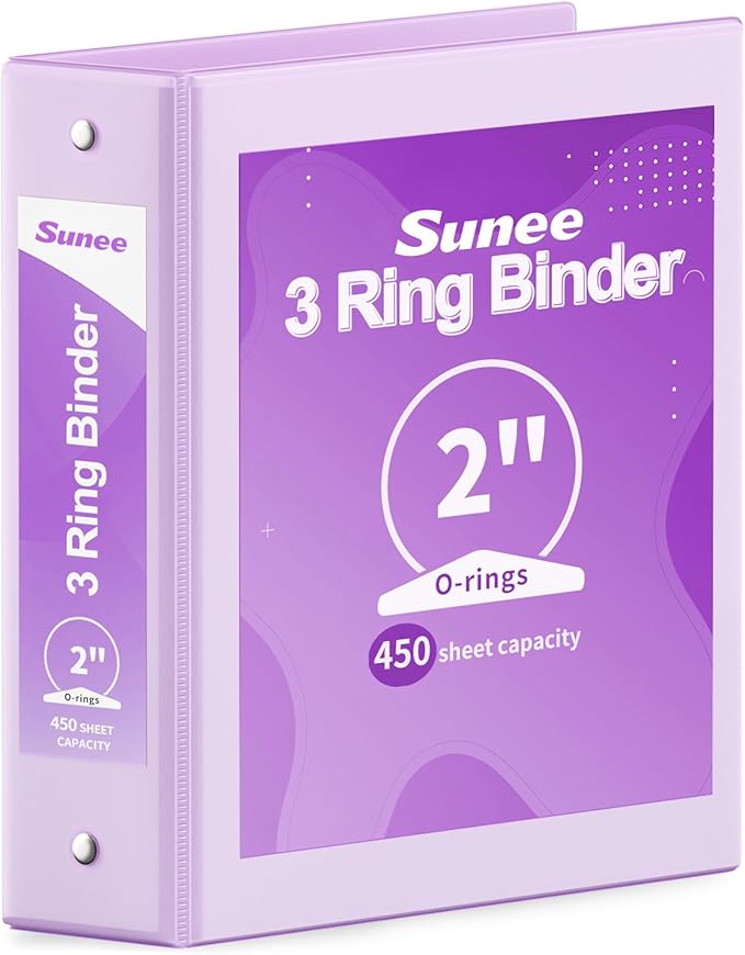 SUNEE 3 Ring Binder 2 Inch 1 Pack, Clear View Binder Three Ring PVC-Free (Fit 8.5x11 Inches) for School or Office Supplies, Purple