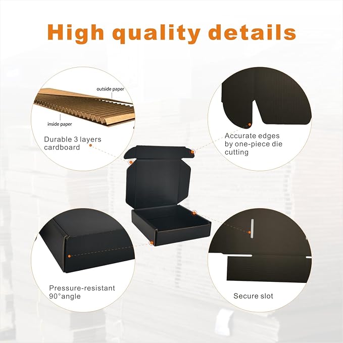400 Pack 4x4x1'' Small Shipping Boxes, Corrugated Cardboard Mailers for Business, Black (CM441B-400)