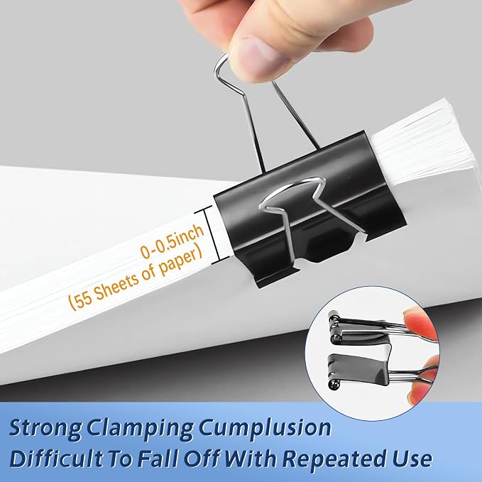 72Pack Medium Binder Clips,1inch Black Paper Clips Metal Bulk Clip | Office Clips with Storage Container for Office, Home, School,Documents, Files,Desk Organization