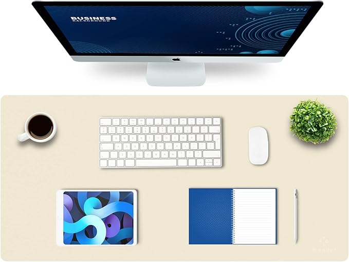 K KNODEL Extra Large Desk Mat, Leather Mouse Pad (35.4"x17", Ivory Cream) | Desk Pad, Keyboard Pad, Computer and Laptop Mat, Desktop Protector and Cover, Writing Pad and Blotter for Home Office