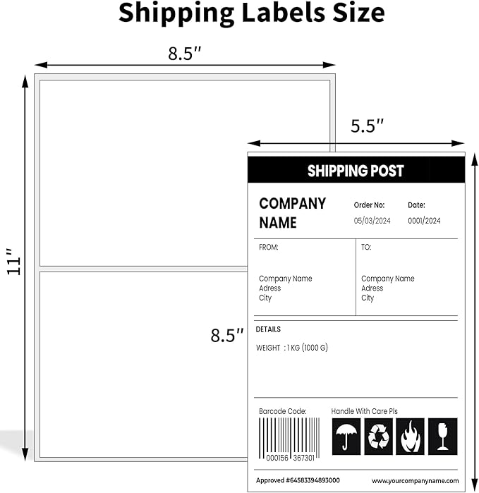 Half Sheet Shipping Labels,Self Adhesive Mailing Labels for Laser & Inkjet Printers,White 8.5x5.5 Half Page Label,300 Sheets