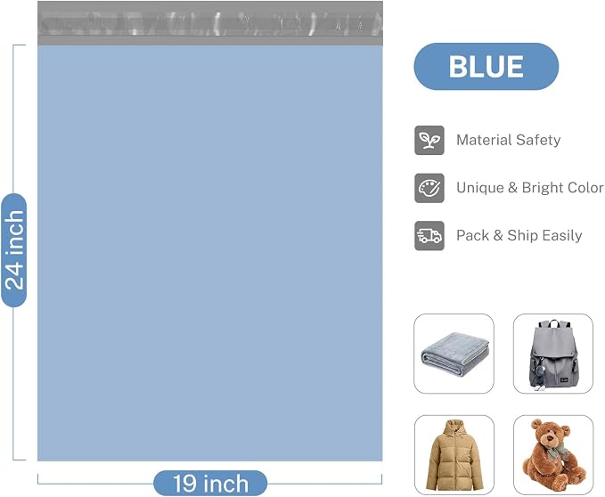 Metronic Large Poly Mailers 19x24 100Pack Thick Shipping Bags, Light Blue | Self-seal, Strong Adhensive, Tear-resistant Mailers Poly Bags Shipping Envelopes, Large Mailing Bags for Small Business