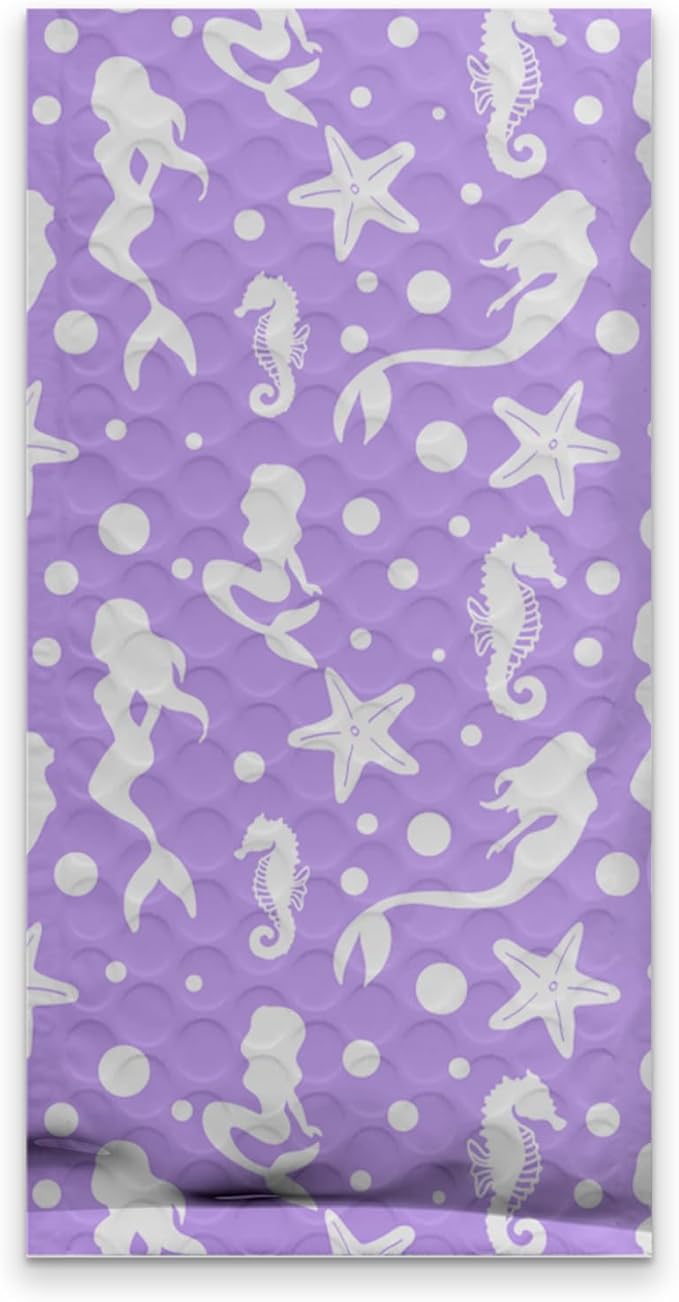 4x8 (20pcs) Purple Mermaids Designer Self Seal Poly Bubble Mailers Shipping Envelopes Padded Bags
