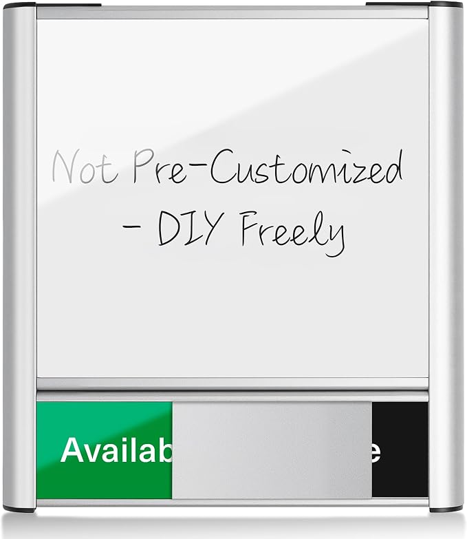 Conference Room Door Sign with Slider – Office Door Sign for Meeting Room, Writable Whiteboard Panel, DIY Custom Insert Options, In Use Available, Self-Adhesive Mount（Rounded Edges）