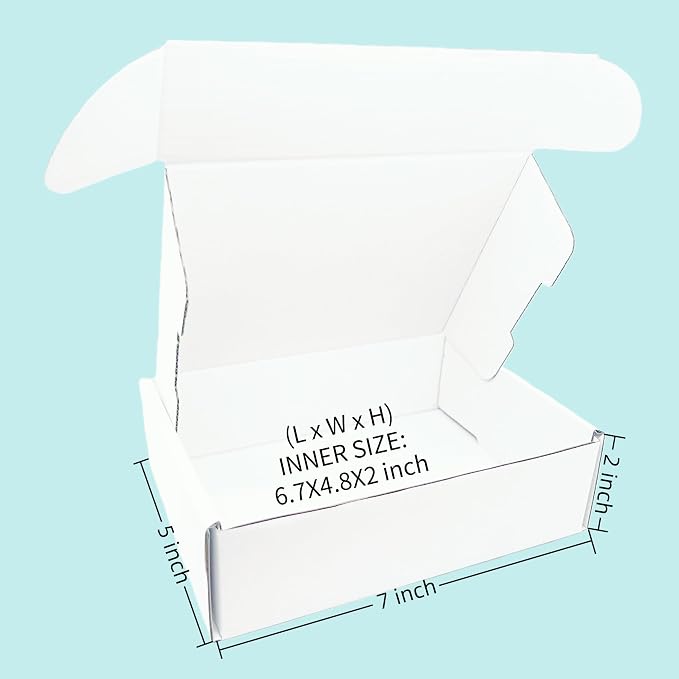 7x5x2 Inches 50 Pack White Corrugated Cardboard Shipping Boxes | Mailer Boxes, For Business Packaging, For Mailing
