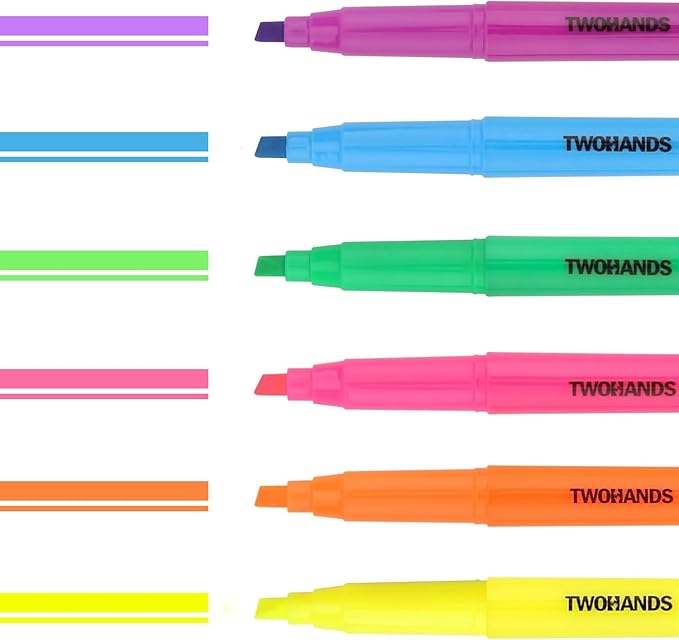 TWOHANDS Highlighters Assorted Colors,Chisel Tip Marker Pens,12-Count,21304